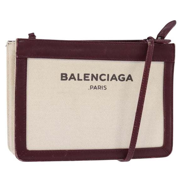 BALENCIAGA Navy Pochette Shoulder Bag Canvas Leather White 390641 Auth bs29426