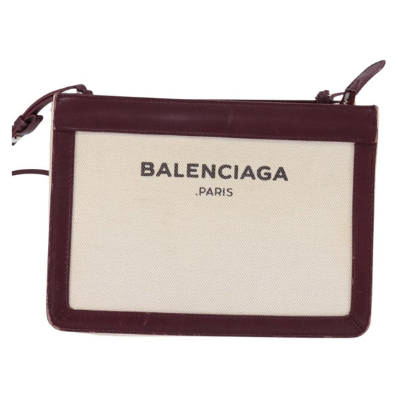BALENCIAGA Navy Pochette Shoulder Bag Canvas Leather White 390641 Auth bs29426