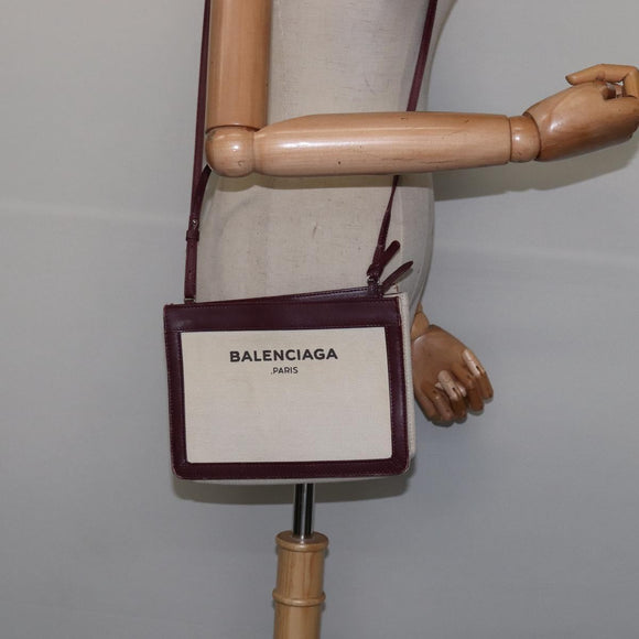 BALENCIAGA Navy Pochette Shoulder Bag Canvas Leather White 390641 Auth bs29426