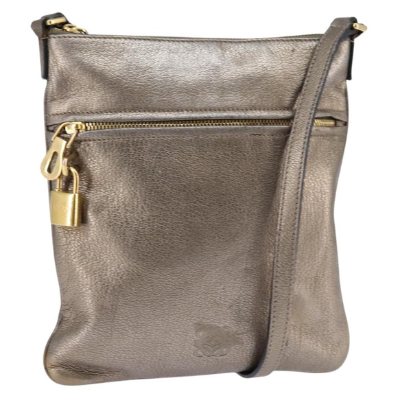 LOEWE anagram Shoulder Bag Leather Gold Auth bs29427