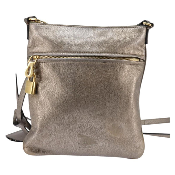 LOEWE anagram Shoulder Bag Leather Gold Auth bs29427