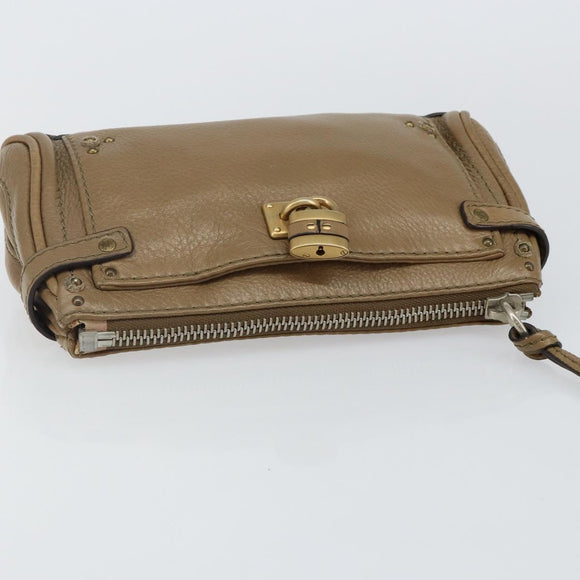 Chloe Paddington Accessory Pouch Leather Silver Beige Auth bs29428