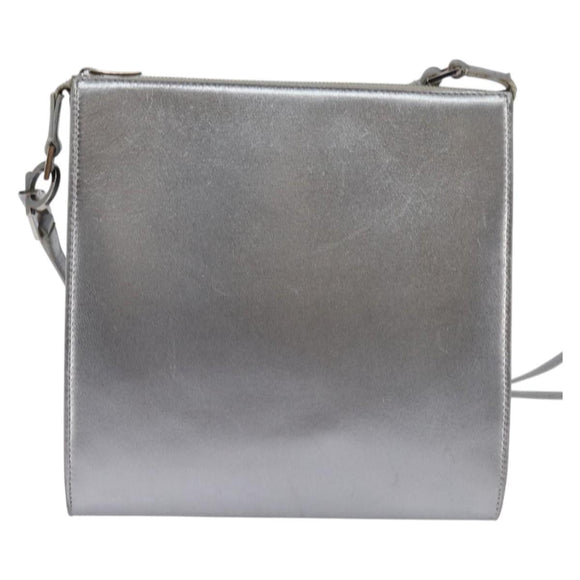 Salvatore Ferragamo Gancini Shoulder Bag Leather Silver Auth bs29440