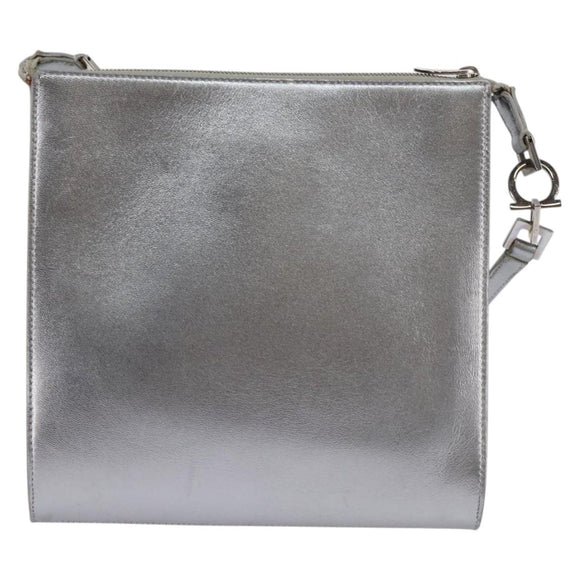 Salvatore Ferragamo Gancini Shoulder Bag Leather Silver Auth bs29440