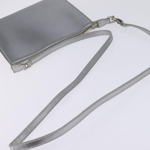 Salvatore Ferragamo Gancini Shoulder Bag Leather Silver Auth bs29440