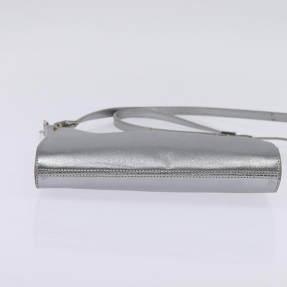 Salvatore Ferragamo Gancini Shoulder Bag Leather Silver Auth bs29440
