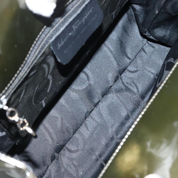 Salvatore Ferragamo Gancini Bag Patent leather Silver Olive Green Auth bs29443