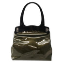 Salvatore Ferragamo Gancini Bag Patent leather Silver Olive Green Auth bs29443-2