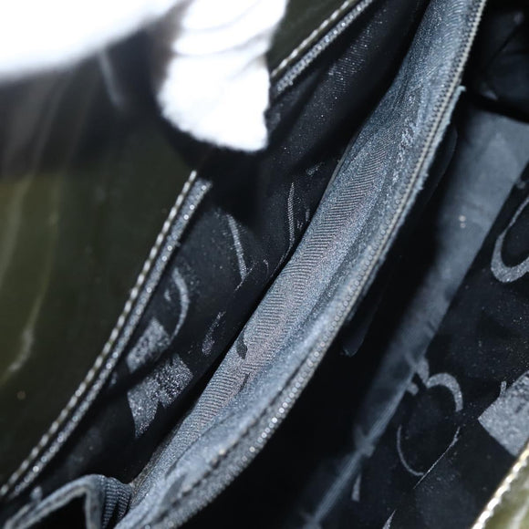 Salvatore Ferragamo Gancini Bag Patent leather Silver Olive Green Auth bs29443