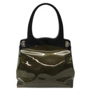 Salvatore Ferragamo Gancini Bag Patent leather Silver Olive Green Auth bs29443-3
