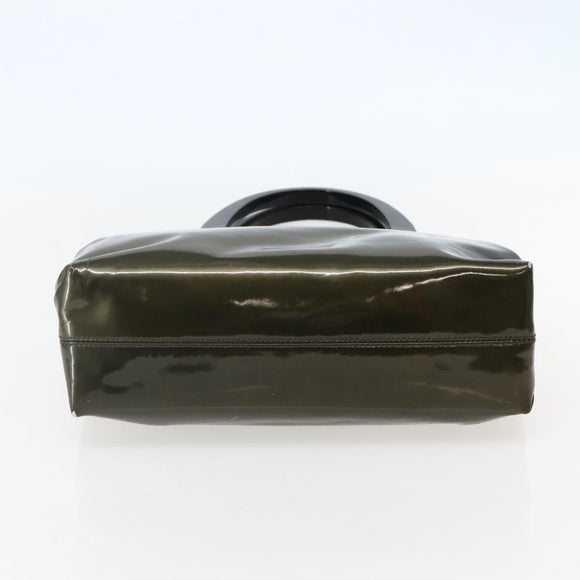 Salvatore Ferragamo Gancini Bag Patent leather Silver Olive Green Auth bs29443