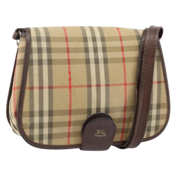 Burberrys Nova Check Shoulder Bag Canvas Beige Gold Auth bs29444