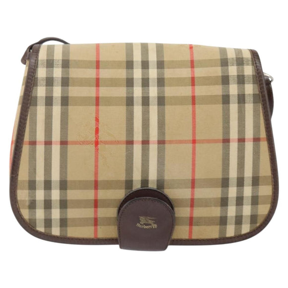 Burberrys Nova Check Shoulder Bag Canvas Beige Gold Auth bs29444