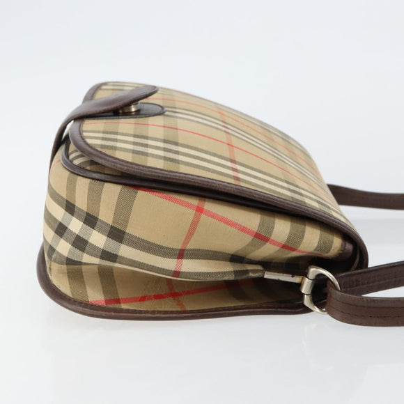 Burberrys Nova Check Shoulder Bag Canvas Beige Gold Auth bs29444