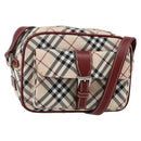 BURBERRY Nova Check Blue Label Shoulder Bag Canvas Beige Silver Auth bs29446-1