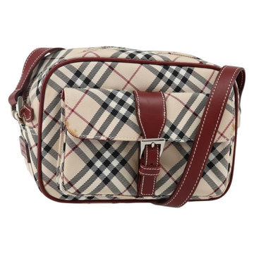 BURBERRY Nova Check Blue Label Shoulder Bag Canvas Beige Silver Auth bs29446