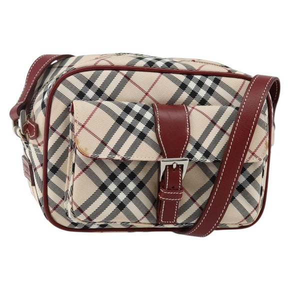 BURBERRY Nova Check Blue Label Shoulder Bag Canvas Beige Silver Auth bs29446