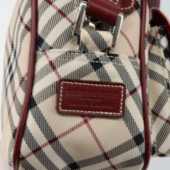 BURBERRY Nova Check Blue Label Shoulder Bag Canvas Beige Silver Auth bs29446