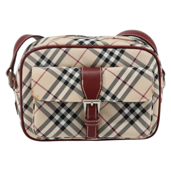 BURBERRY Nova Check Blue Label Shoulder Bag Canvas Beige Silver Auth bs29446