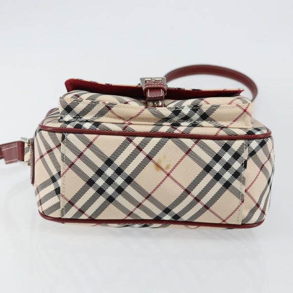 BURBERRY Nova Check Blue Label Shoulder Bag Canvas Beige Silver Auth bs29446