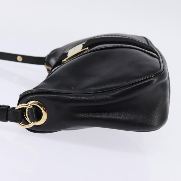 Salvatore Ferragamo Vala Shoulder Bag Leather Black Gold Auth bs29448