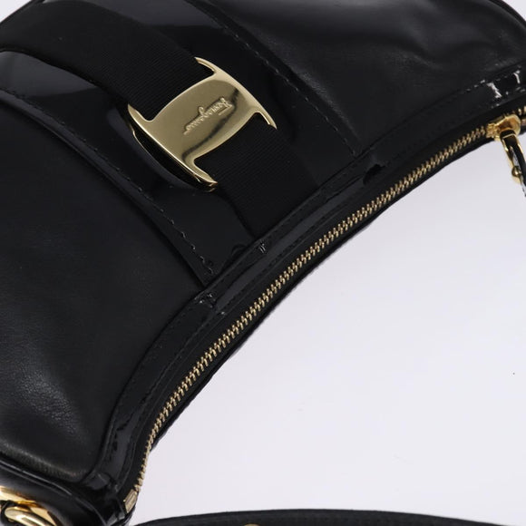 Salvatore Ferragamo Vala Shoulder Bag Leather Black Gold Auth bs29448