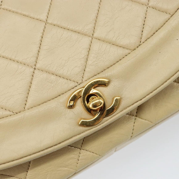 CHANEL Matelasse Chain Diana Shoulder Bag Lamb Skin Beige Gold CC Auth bs29451