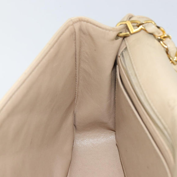 CHANEL Matelasse Chain Diana Shoulder Bag Lamb Skin Beige Gold CC Auth bs29451