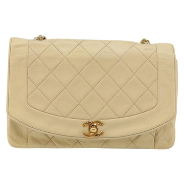 CHANEL Matelasse Chain Diana Shoulder Bag Lamb Skin Beige Gold CC Auth bs29451 - 0