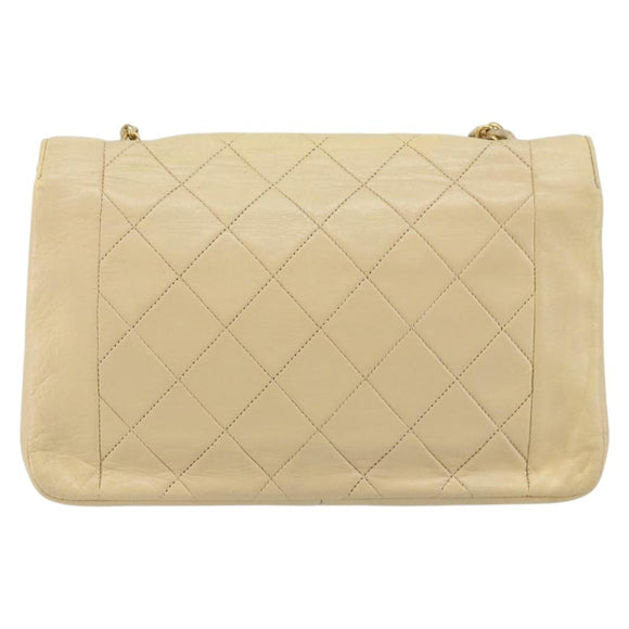 CHANEL Matelasse Chain Diana Shoulder Bag Lamb Skin Beige Gold CC Auth bs29451