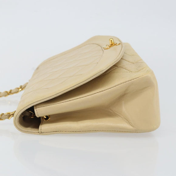 CHANEL Matelasse Chain Diana Shoulder Bag Lamb Skin Beige Gold CC Auth bs29451