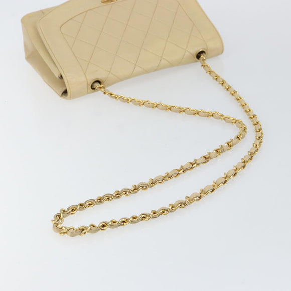 CHANEL Matelasse Chain Diana Shoulder Bag Lamb Skin Beige Gold CC Auth bs29451