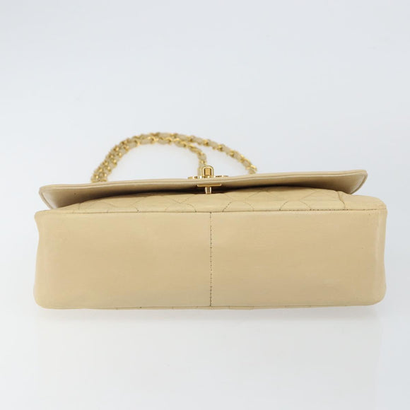 CHANEL Matelasse Chain Diana Shoulder Bag Lamb Skin Beige Gold CC Auth bs29451