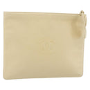 CHANEL camellia Pouch Lamb Skin Beige CC Auth bs29452-1