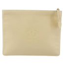CHANEL camellia Pouch Lamb Skin Beige CC Auth bs29452-13