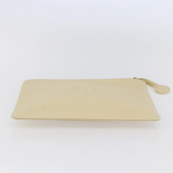 CHANEL camellia Pouch Lamb Skin Beige CC Auth bs29452