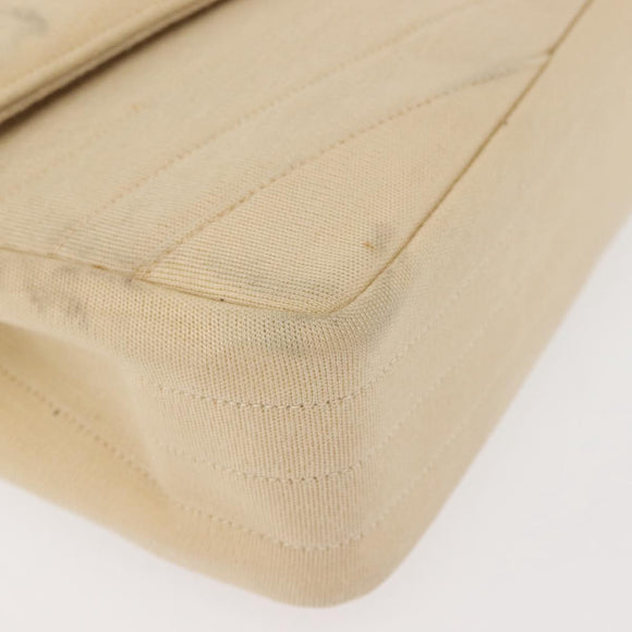 CHANEL V stitch Chain Shoulder Bag cotton Vintage Beige Gold CC Auth bs29453