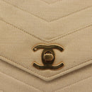 CHANEL V stitch Chain Shoulder Bag cotton Vintage Beige Gold CC Auth bs29453-14