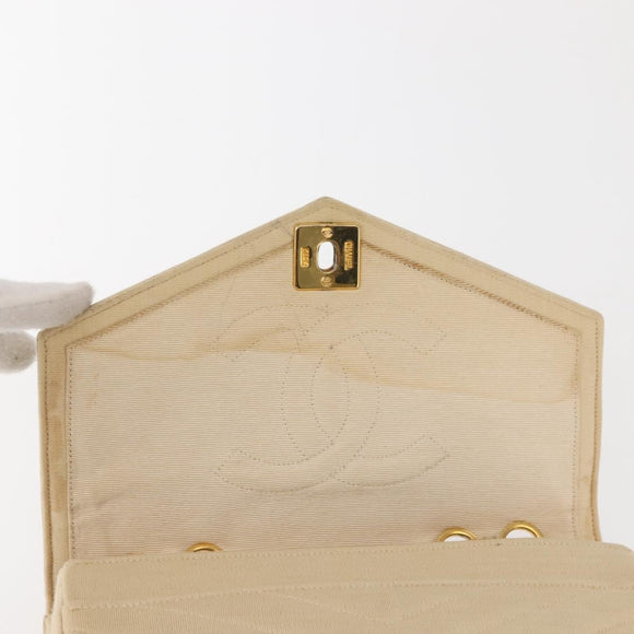 CHANEL V stitch Chain Shoulder Bag cotton Vintage Beige Gold CC Auth bs29453