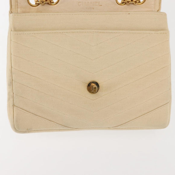 CHANEL V stitch Chain Shoulder Bag cotton Vintage Beige Gold CC Auth bs29453