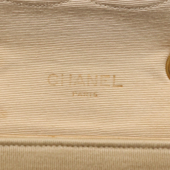 CHANEL V stitch Chain Shoulder Bag cotton Vintage Beige Gold CC Auth bs29453