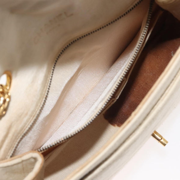 CHANEL V stitch Chain Shoulder Bag cotton Vintage Beige Gold CC Auth bs29453
