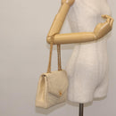 CHANEL V stitch Chain Shoulder Bag cotton Vintage Beige Gold CC Auth bs29453-23
