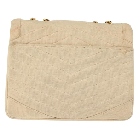CHANEL V stitch Chain Shoulder Bag cotton Vintage Beige Gold CC Auth bs29453