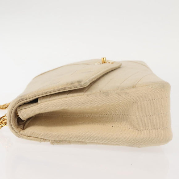 CHANEL V stitch Chain Shoulder Bag cotton Vintage Beige Gold CC Auth bs29453