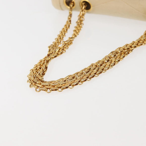 CHANEL V stitch Chain Shoulder Bag cotton Vintage Beige Gold CC Auth bs29453