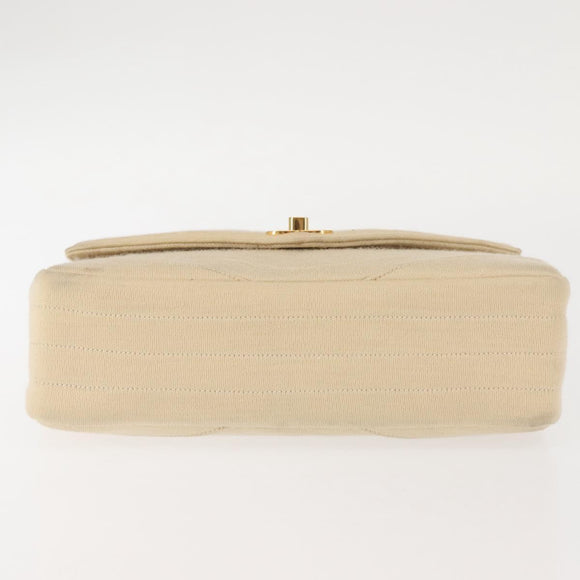 CHANEL V stitch Chain Shoulder Bag cotton Vintage Beige Gold CC Auth bs29453