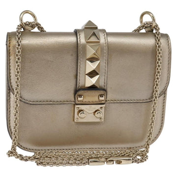 VALENTINO Chain Shoulder Bag Leather Gold Auth bs29454