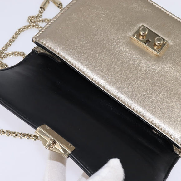 VALENTINO Chain Shoulder Bag Leather Gold Auth bs29454