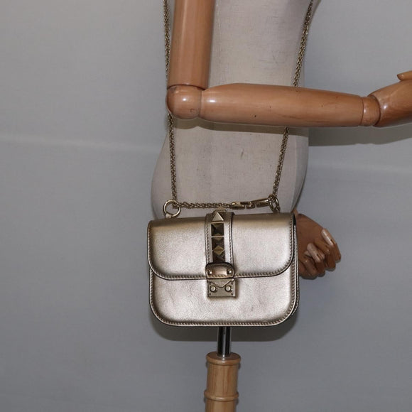 VALENTINO Chain Shoulder Bag Leather Gold Auth bs29454